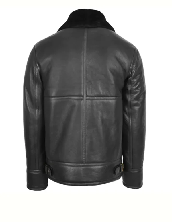 Black B3 Aviator Bomber Leather Jacket product image from back.