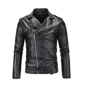 Men’s Black Belted Leather Jacket