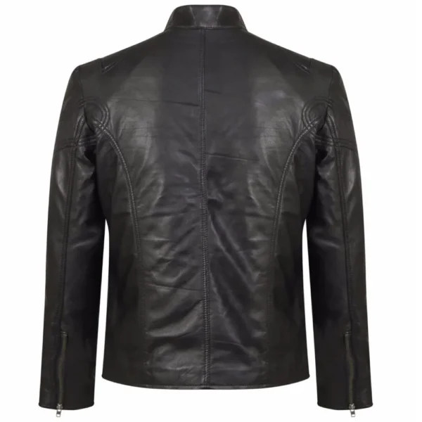 Men Black Biker Leather Jacket product image from back