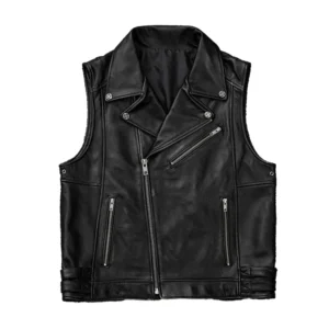 Men’s Black Biker Zipper Leather Vest