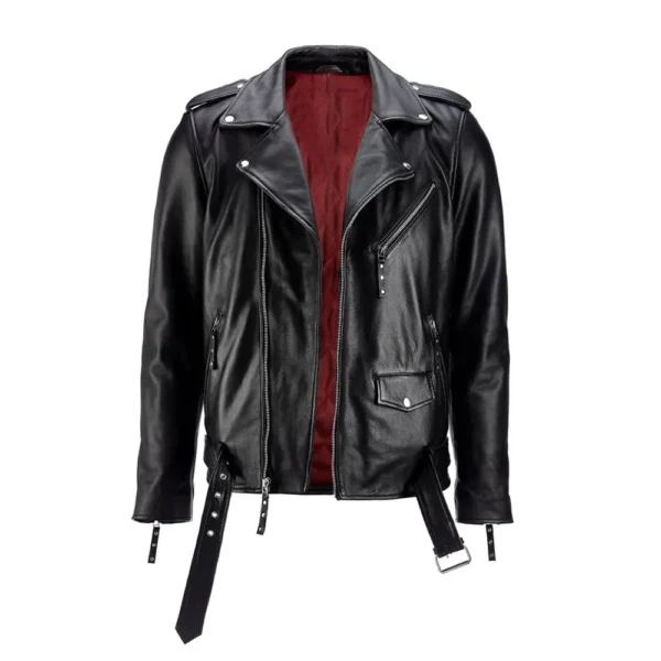 Men Black Double Rider Vintage Moto Leather Jacket product image from front