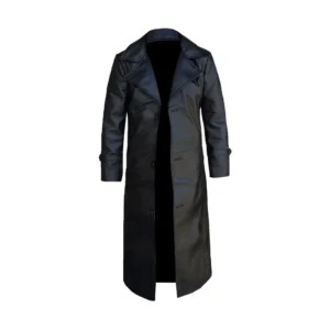 Men’s Black Leather Duster Trench Coat