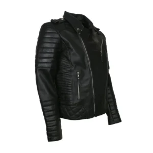 Men’s Black Padded Biker Cowhide Leather Jacket