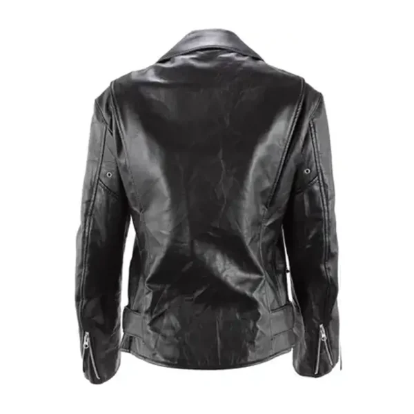 Men Black Slim Fit Double Rider Leather Jacket product image from back