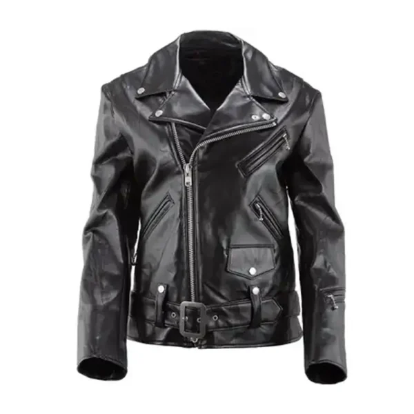 Men Black Slim Fit Double Rider Leather Jacket product image from front