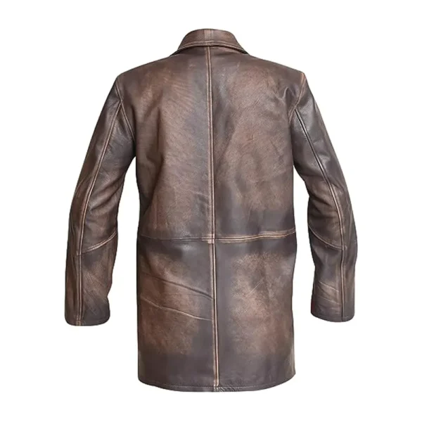 Men Brown Distressed Cowhide Leather Coat product image from back