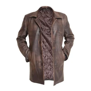 Men’s Brown Distressed Cowhide Leather Coat