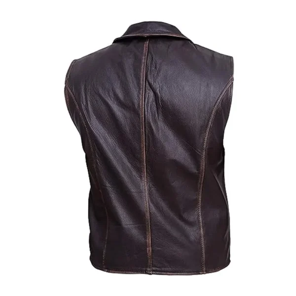 Men Brown Distressed Leather Vest product image from back