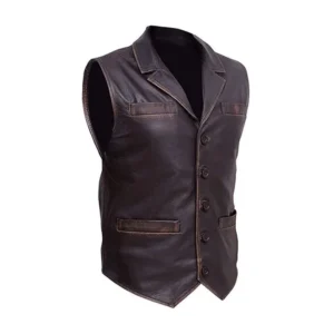 Men’s Brown Distressed Leather Vest