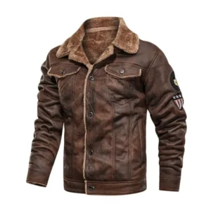 Men’s Brown Fur Collar Vintage Leather Jacket