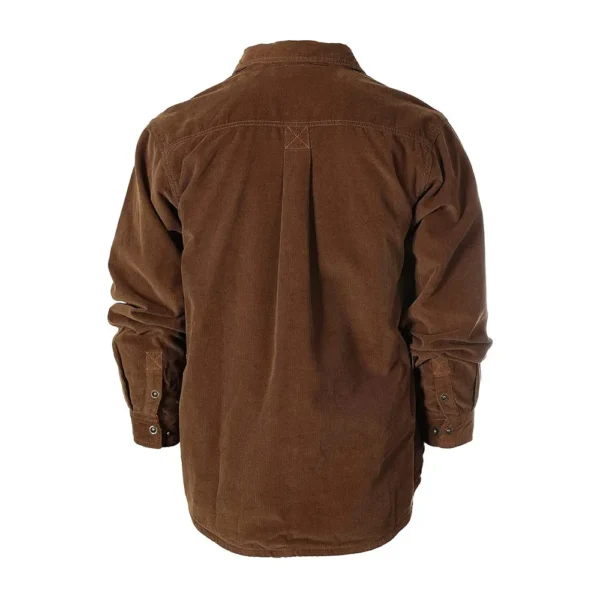 Men Brown Soft Corduroy Leather Shirt Jacket product image from back