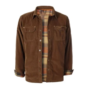 Men’s Brown Soft Corduroy Leather Shirt Jacket