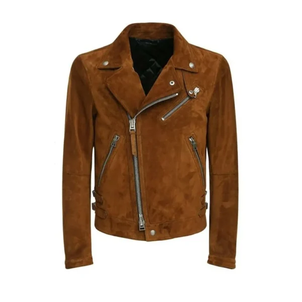 Men Brown Suede Leather Jacket product image from front