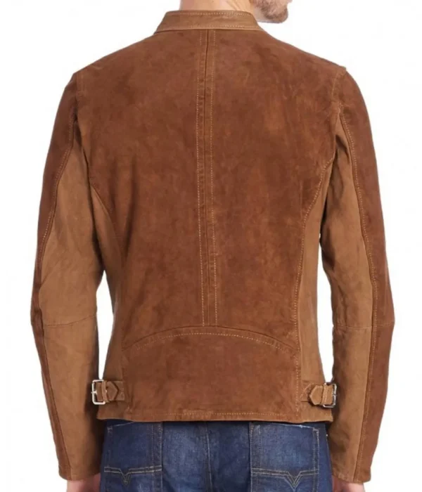 Men Brown Suede Real Leather Jacket product image from back