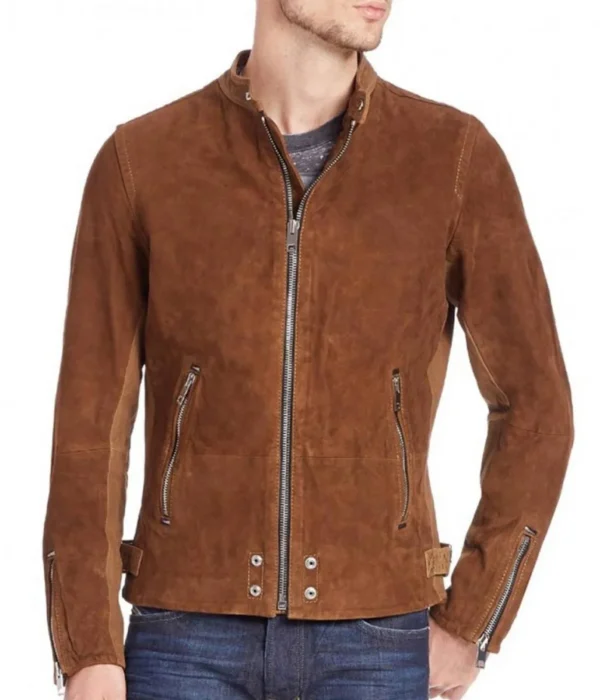 Men Brown Suede Real Leather Jacket product image from front