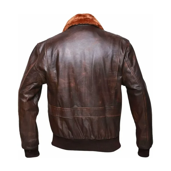 Men Distressed Brown Vintage Goatskin Leather Jacket product image from back