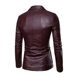 Men’s Maroon Winter Leather Blazer Jacket