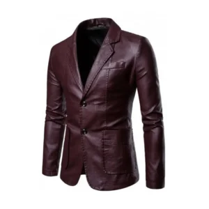 Men’s Maroon Winter Leather Blazer Jacket