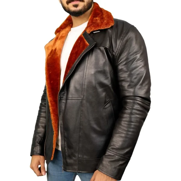 Mens-Black-Aviator-Bomber-Fur-Shearling-Sheepskin-Leather-Jacket-3