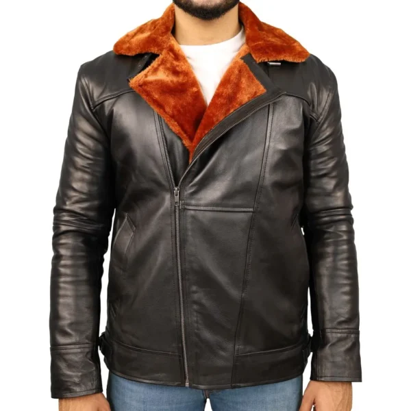 Mens-Black-Aviator-Bomber-Fur-Shearling-Sheepskin-Leather-Jacket