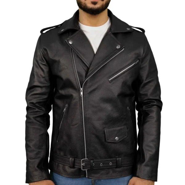 Mens-Black-Belted-Leather-Motorcycle-Jacket