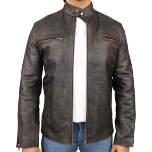 Men’s Black Motorcycle Vintage Cafe Racer Leather Jacket