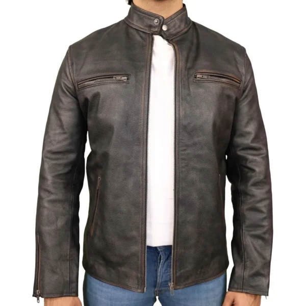 Mens-Black-Motorcycle-Vintage-Cafe-Racer-Leather-Jacket