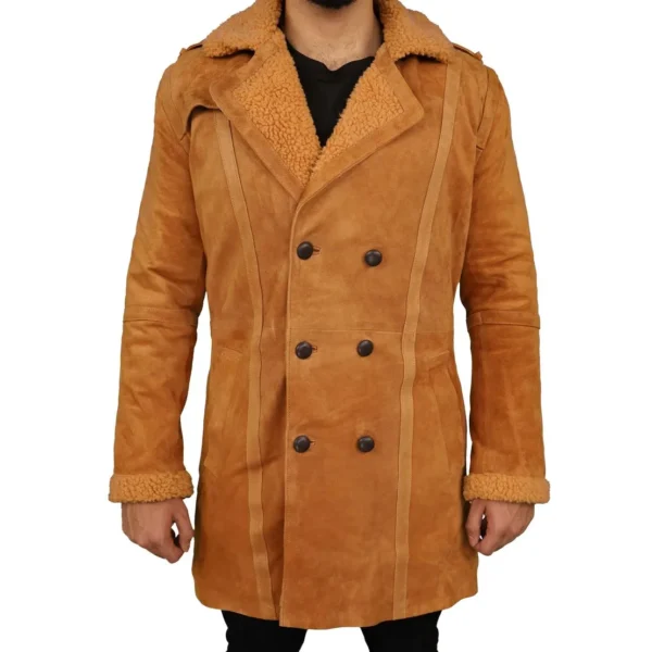 Mens-Brown-Shearling-Sheepskin-Leather-Pea-Coat
