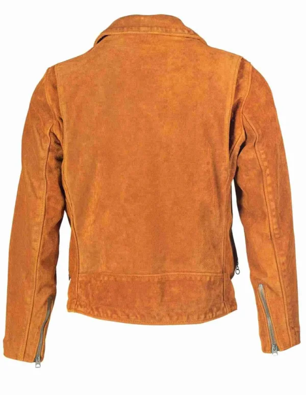 New men cowhide suede leather jacket product image from back.