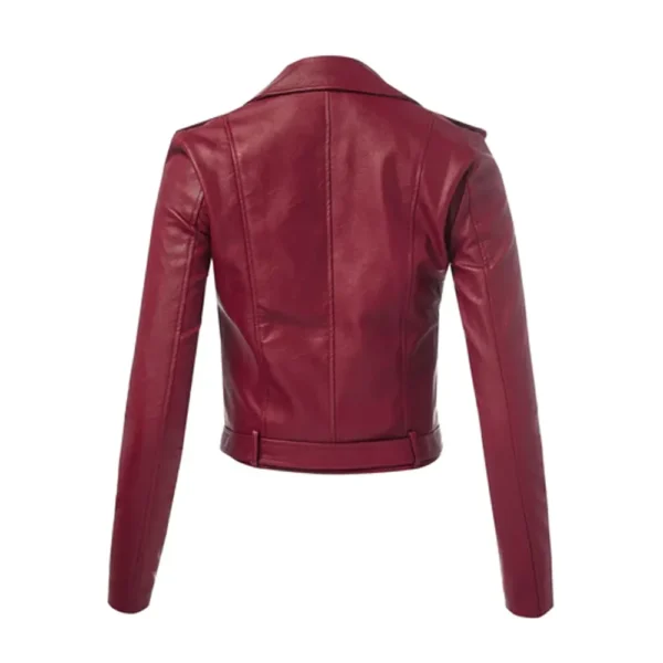 Women Biker Maroon Leather Jacket product image from back