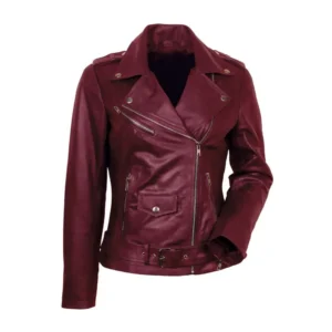 Women’s Biker Maroon Leather Jacket