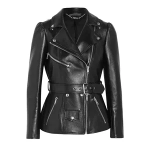 Women’s Black Belted Biker Leather Jacket