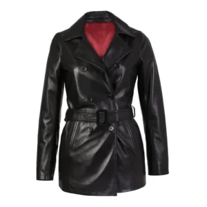 Women’s Black Belted Leather Coat