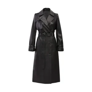 Women’s Black Belted Leather Long Coat