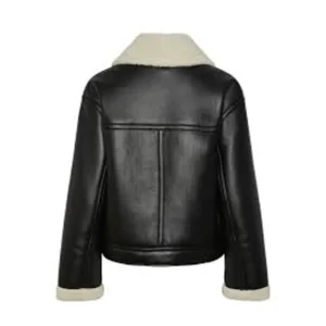 Women’s Black Biker Shearling Aviator Leather Jacket