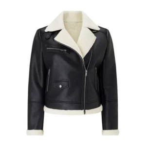 Women’s Black Biker Shearling Aviator Leather Jacket