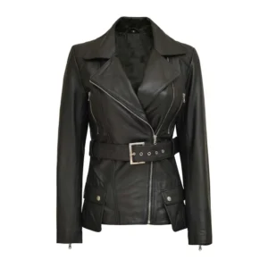 Women’s Black Lambskin Belted Leather Jacket