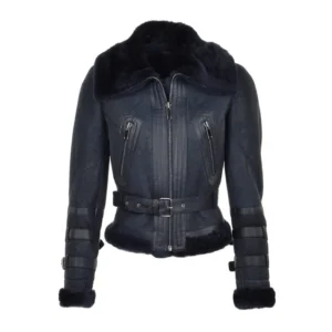 Women’s Black Sheepskin Leather Bomber Fur Jacket