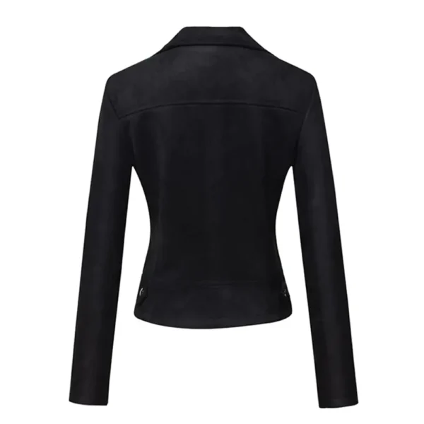 Women Black Suede Moto Jacket product image from back