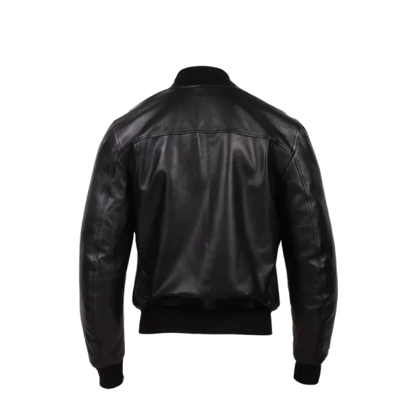 Women Black Zip Leather Bomber Jacket product image from back