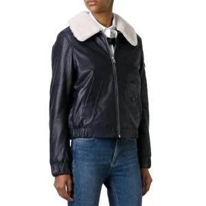 Women’s Black Zip Shearling Aviator Leather Jacket