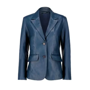 Women’s Blue Sheepskin Leather Blazer Jacket