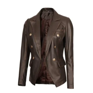 Women’s Brown Lambskin Double Breasted Leather Blazer Jacket