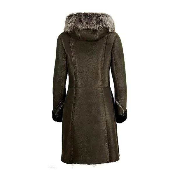 Women Brown Sheepskin Leather Coat product image from back