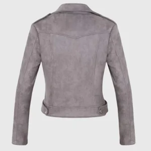 Women’s Grey Zip Suede Biker Leather Jacket