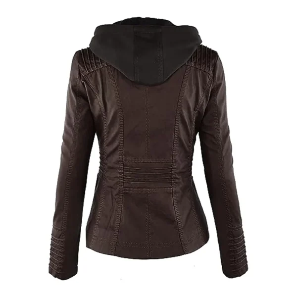 Women Hooded Faux leather Jacket product image from back