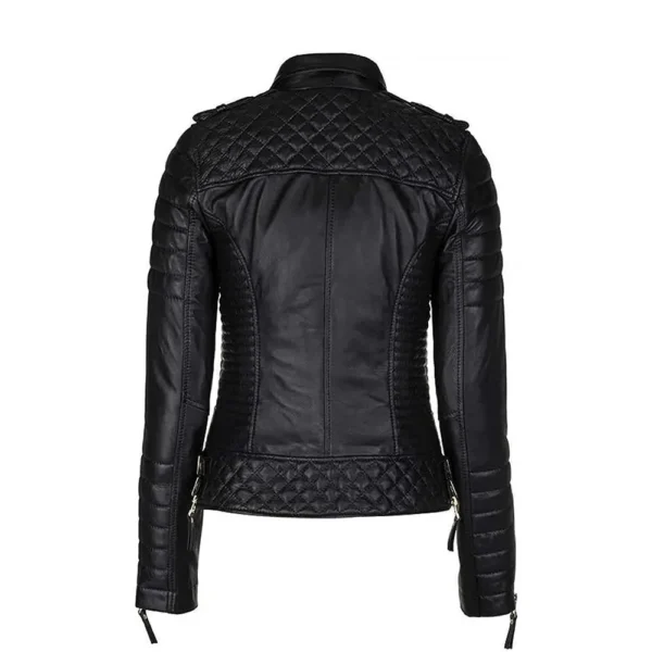 Women Lambskin Motorcycle Leather Bomber Jacket product image from back