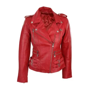 Women’s Red Motorcycle Leather Jacket