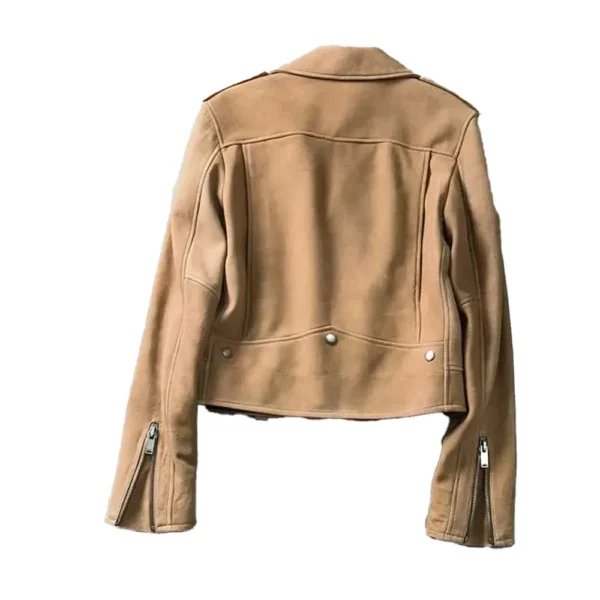 Women Motorcycle Tobacco Suede Leather Jacket product image from back