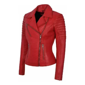 Women’s Red Lambskin Biker Leather Jacket